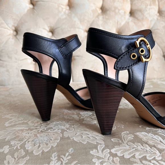 EUC Coach Black Leather Heels with Gold Buckle - Picture 15 of 16